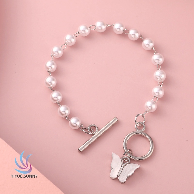 Vòng Tay Hình Bướm Đính Hạt Ngọc Trai Thời Trang Cho Nữ