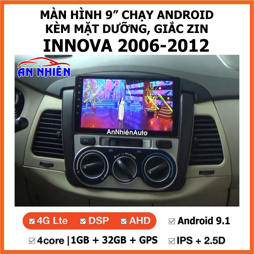 Màn Hình 9 inch Cho Xe INNOVA 2006-2012,  Đầu DVD Android Tiếng Việt Kèm Mặt Dưỡng Giắc Zin Xe TOYOTA INNOVA