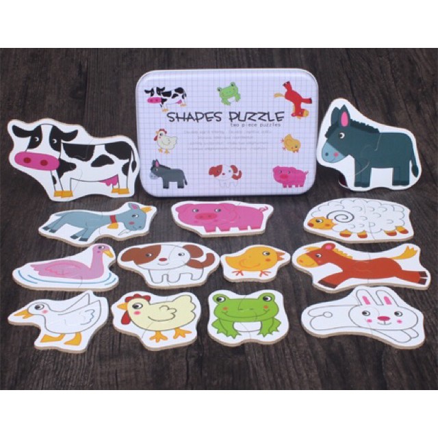 [Mã TOYDEC hoàn 20K xu đơn 50K] Bộ Ghép Hình Hộp Sắt 2 Mảnh Shapes Puzzle Thông Minh Cho Bé