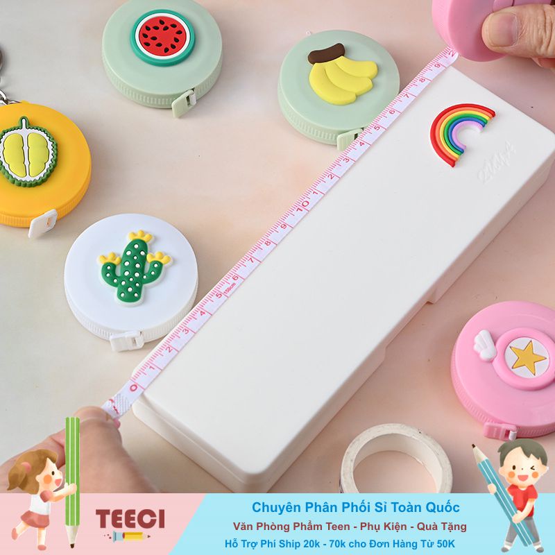 Thước Dây Mềm Mini 150cm Dáng Tròn Cuộn Rút Nhỏ Gọn Tiện Lợi Đo Vòng Eo Nút Bấm Tự Thu Gọn Teeci624