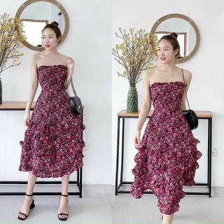 Đầm maxi đi biển cúp ngực váy xếp tầng ChemMix thiết kế siêu xinh cho nàng dự tiệc, dạ hội