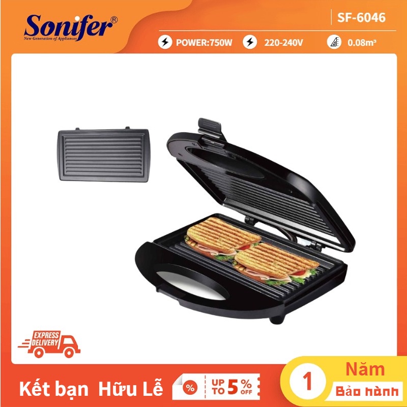 Máy Nướng Bánh Mì Kẹp Nướng Bánh Sandwich Làm Bánh Waffle Sonifer SF-6046