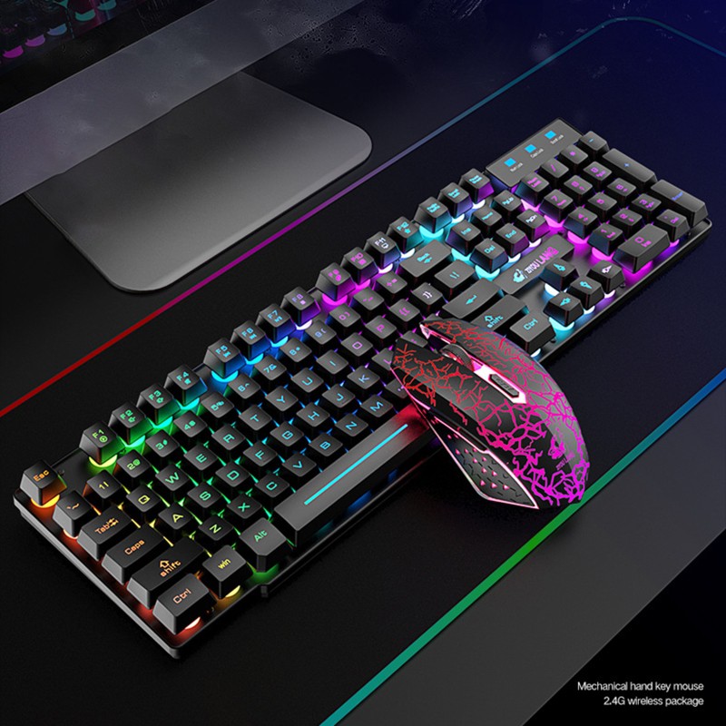 Wili 2.4G Wireless Gaming Keyboard and Mouse Set Colorful LED Breathing Light Keypad