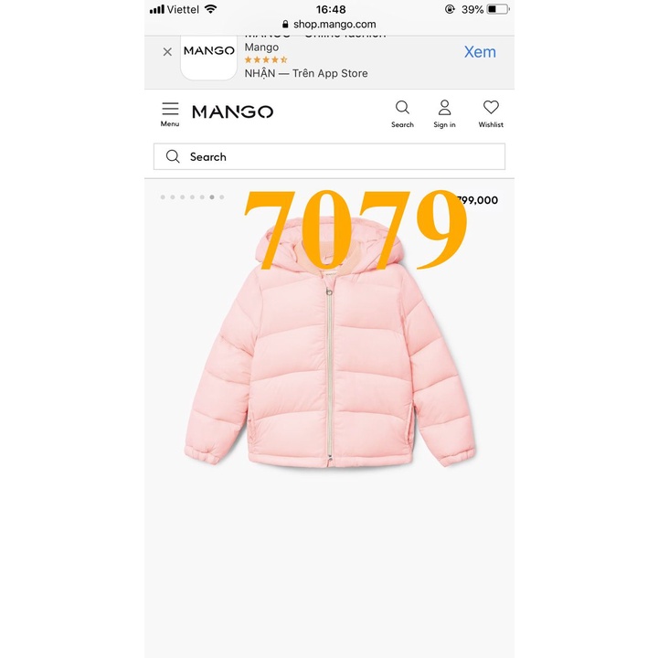 SALE 280K * Mã 7079: Áo phao SIÊU ẤM