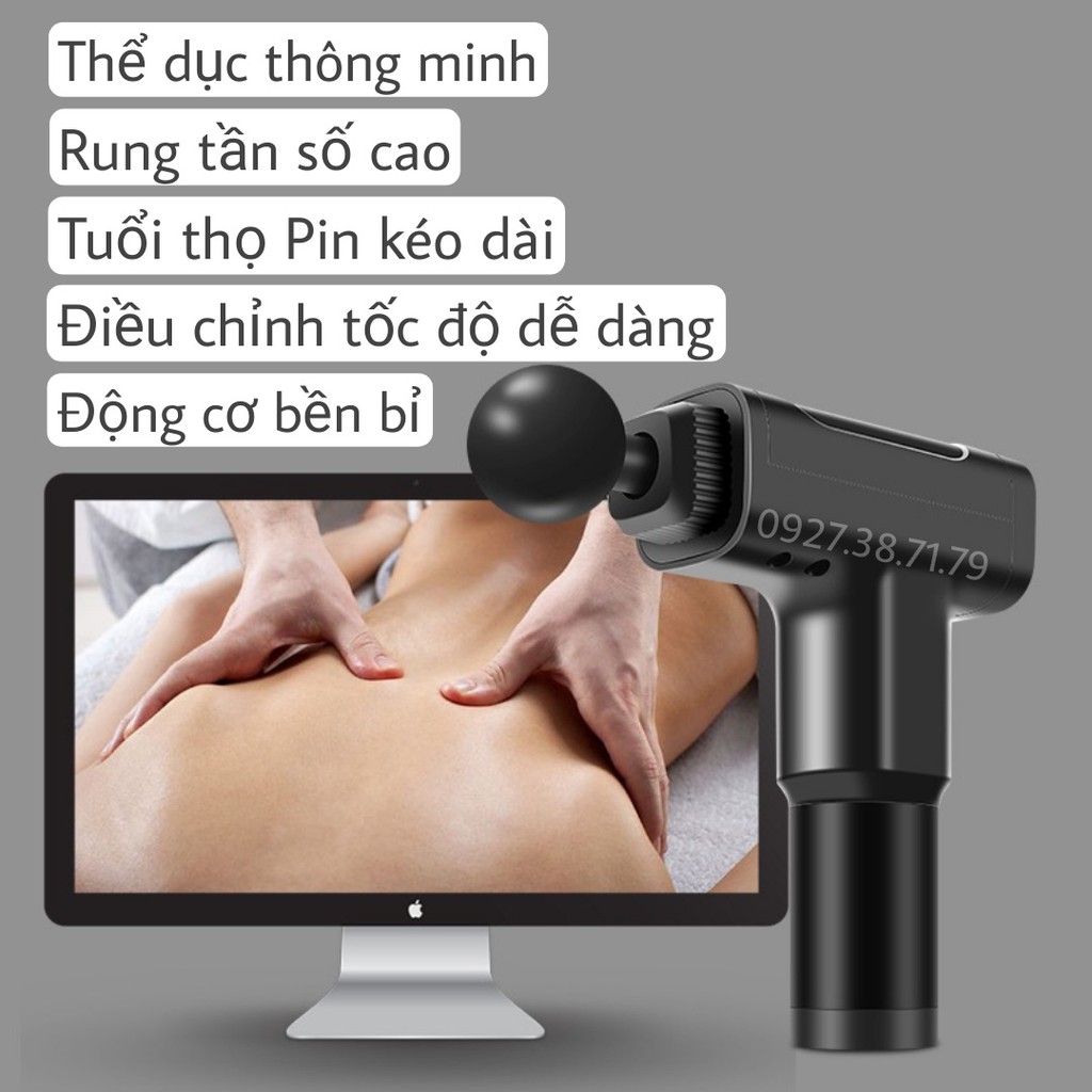 Massage Gun cổ vai gáy kèm 6 đầu mát xa chuyên sâu Máy massage cầm tay 6 đầu 6 cấp độ trị đau nhức toàn thân hiệu quả