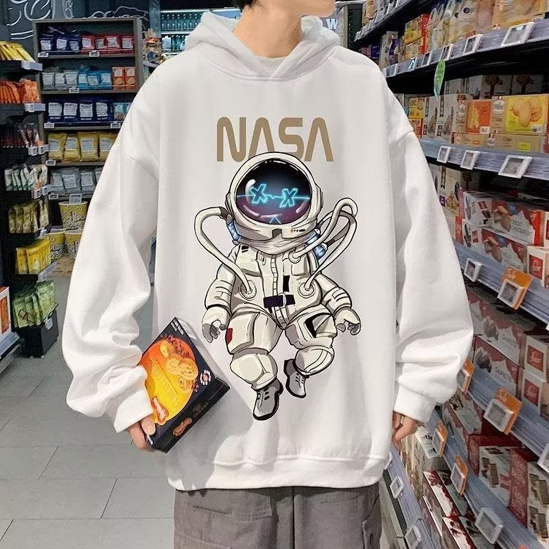 Áo hoodie Dáng Rộng In Hình Phi Hành Gia Phong Cách hip hop Đường Phố Hàn Quốc Chất Lượng Cao Cỡ M-5XL Dành Cho Nam
