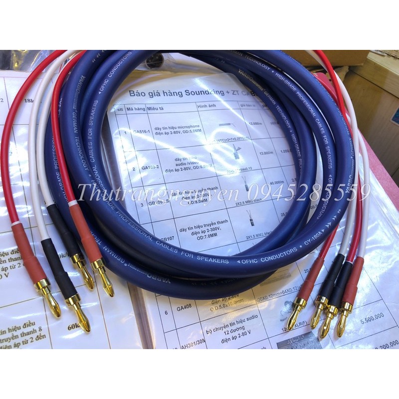 Dây loa YARBO Đức ,cặp 2,5 mét (giá tri ân )có cả bắp chuối và mỏ chim