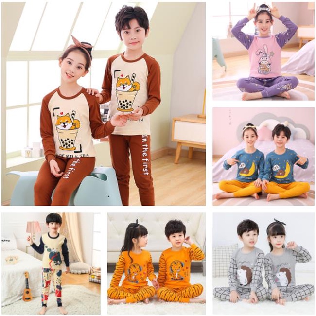 Bộ Đồ Ngủ Tay Dài Bằng Vải Cotton In Hoạt Hình Dành Cho Bé Trai Gái 2