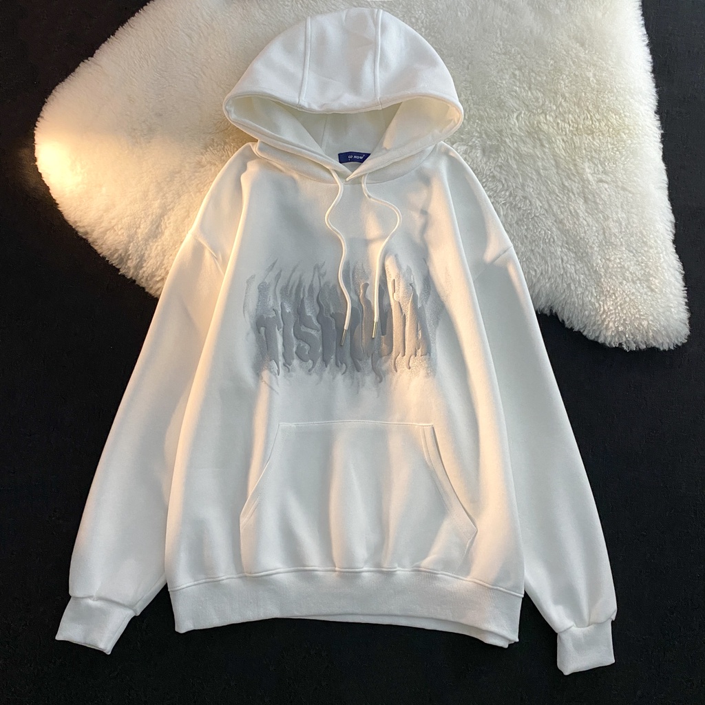 Áo hoodie dáng rộng rãi họa tiết in chữ phong cách cổ điển Hàn Quốc cho nữ