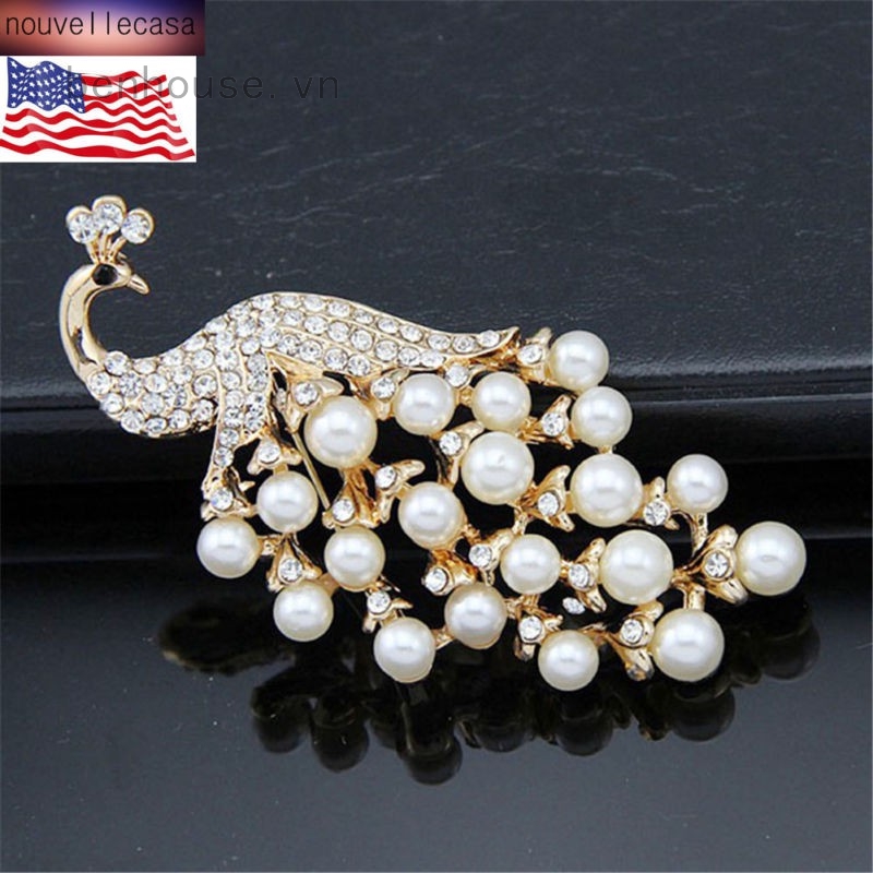Pin cài áo hình con công đính ngọc trai nhân tạo dành cho nữ
