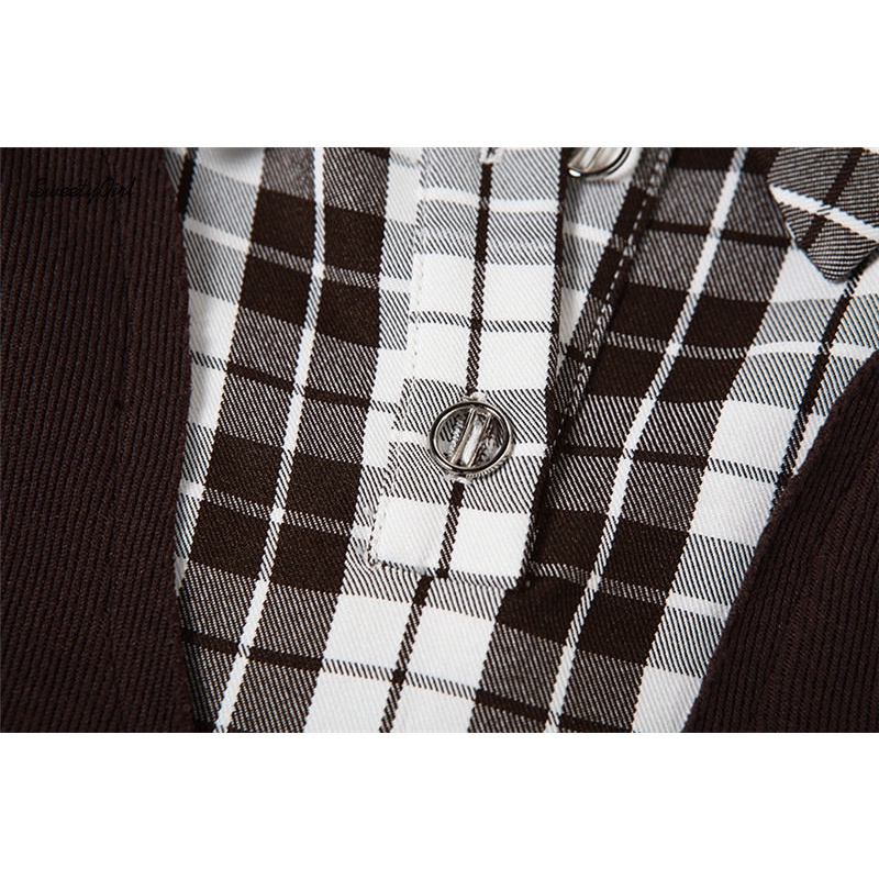 Đầm Mini Tay Dài Cổ Bẻ Họa Tiết Kẻ Sọc Màu Nâu Tương Phản Thời Trang 2022 Cho Nữ