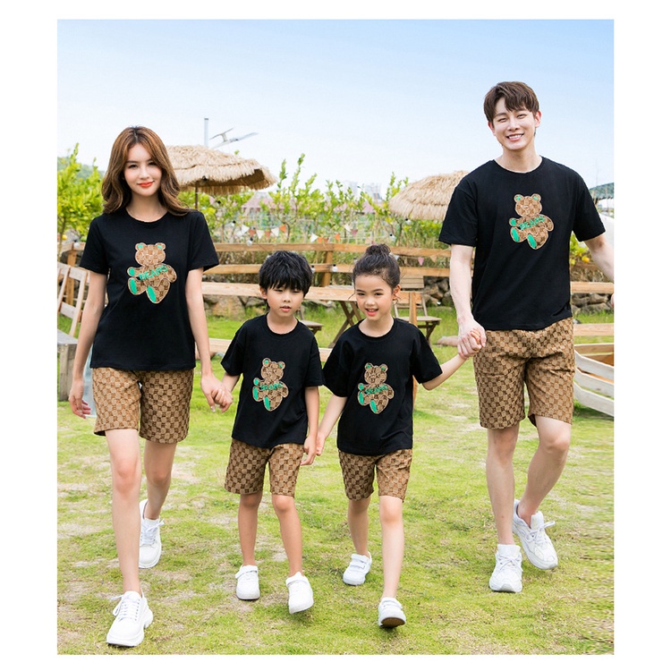 Áo gia đình Familylove - Mẫu Áo Đầm Váy và Quần cho gia đình Gấu Bear dễ thương chất liệu cotton 100% co giãn màu Đen