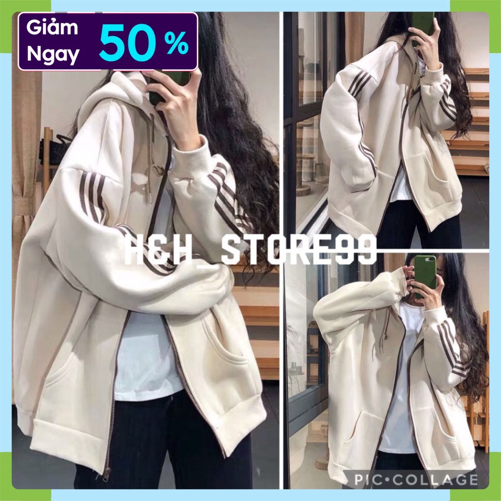Áo khoác nam nữ thể thao ulzzang 3 sọc Áo khoác hoodie nỉ bông dáng thể thao form rộng