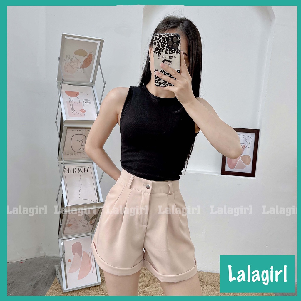 Quần Short Nữ Gập Gấu Cạp Cao Chất Vải Tuyết Mưa Cao Cấp