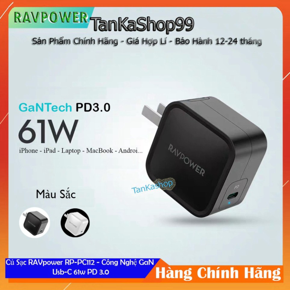 GIÁ BẤT DIỆT Củ Sạc Ravpower RP-PC112 - 1cổng Usb-c 61W PD 3.0 - Công Nghệ GaN GIÁ BẤT DIỆT