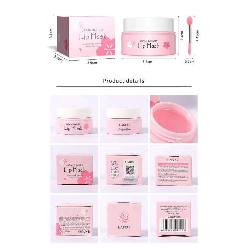 Còn Hàng Laikou Sakura Nạ Môi Bền Dưỡng Môi Giữ Ẩm Dưỡng Sửa Chữa Làm Giảm Tình Trạng Khô Làm Mờ Các Đường Nét Tinh Tế Chăm Sóc Môi cá Tuyết