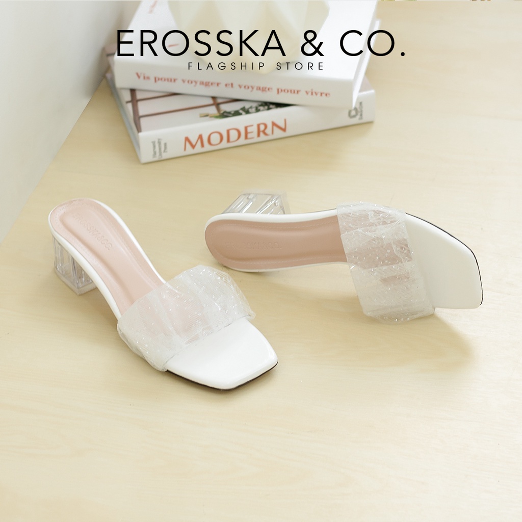 Erosska - Dép cao gót nữ quai ngang trong sang trọng cao 4cm màu nude - EM098