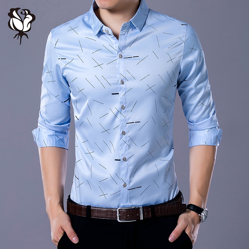 Vận Chuyển Nhanh Áo Sơ Mi Nam Dài Tay in Hình Công Sở Thông Thường Áo Sơ Mi Dài Tay