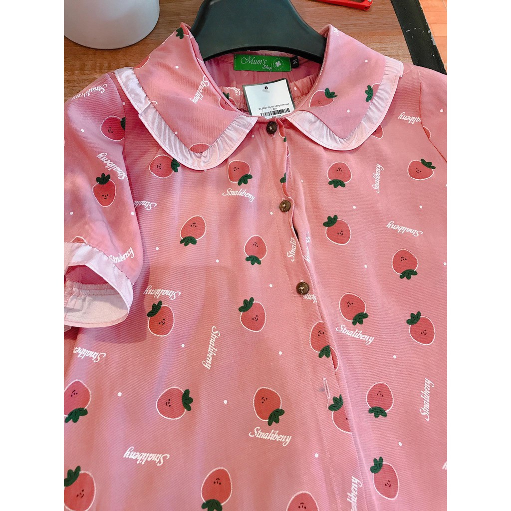 Đồ bộ mặc bầu và sau sinh  FREESHIP  bộ đũi hồng hình dâu tây