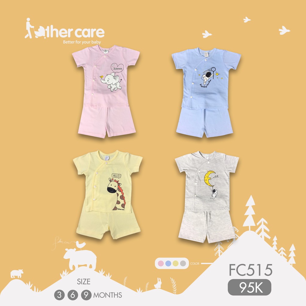 [Mã LT50 giảm 50k đơn 250k] Bộ Quần Áo sơ sinh Cộc Tay Cài Lệch FatherCare - In Hình FC515