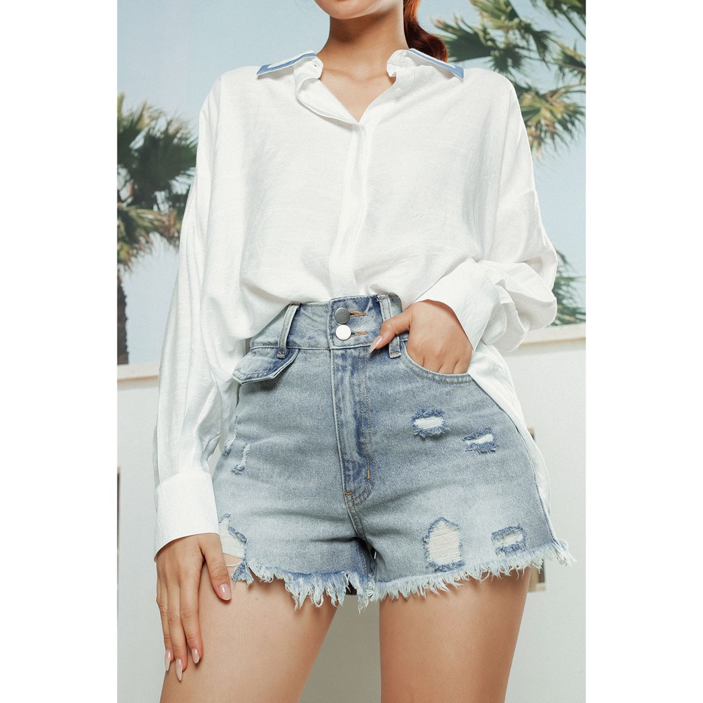 DOTTIE - Quần jeans ngắn cạp cao nữ Q0066