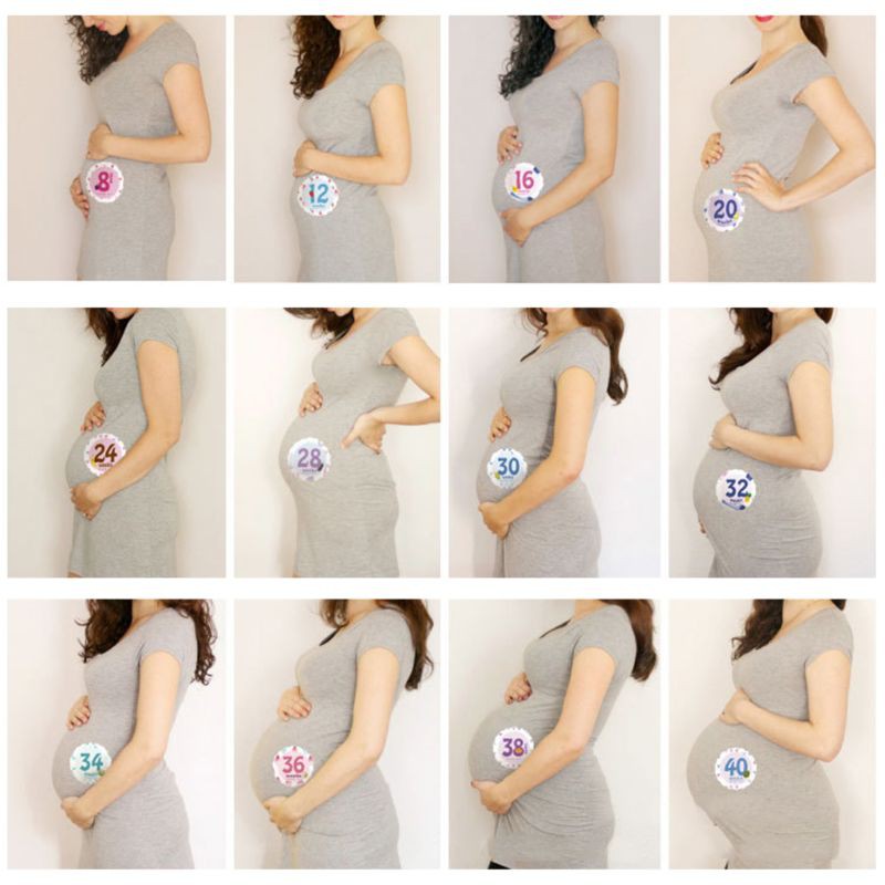 Set 14 Sticker đếm tháng tuổi thai nhi cho phụ nữ mang thai họa tiết hoa với họa tiết hoa