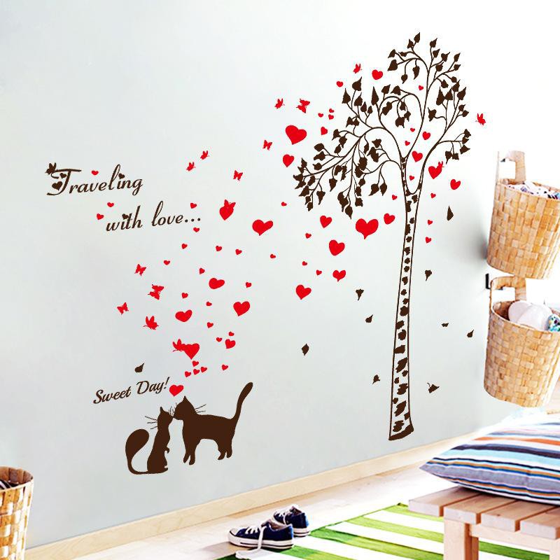 Decal dán tường cho bé hình 2 chú mèo lãng mạn