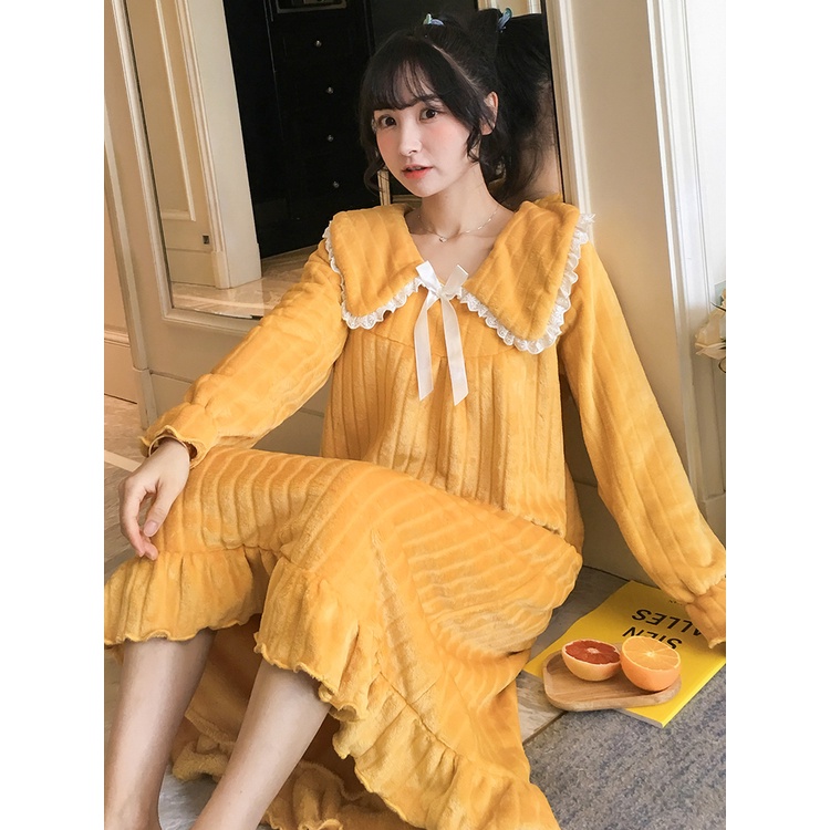 {Nightgown} Đầm Ngủ Flannel Dày Dặn Dài Trung Bình Ngọt Ngào Thời Trang Công Chúa Thu Đông Cho Nữ | BigBuy360 - bigbuy360.vn