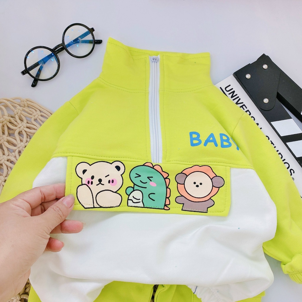 Bộ quần áo thu đông bé gái dài tay cổ cao khóa kéo, ống quần bo chun cho bé gái từ 8-18kg