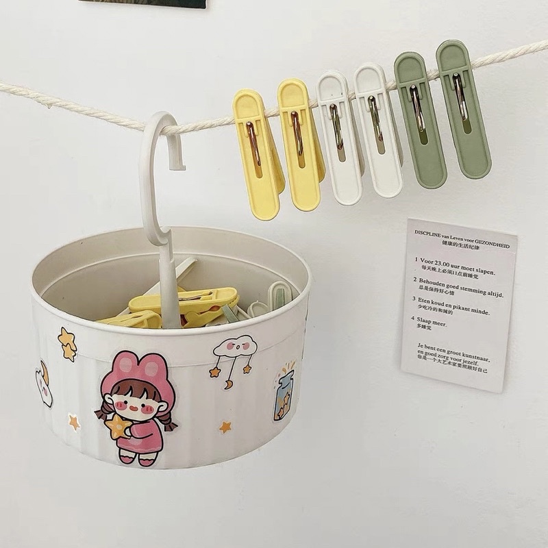 Set Giỏ Kèm 24 Kẹp Nhựa, Kẹp Treo Đồ Siêu Bền Tặng Kèm Sticker Cute