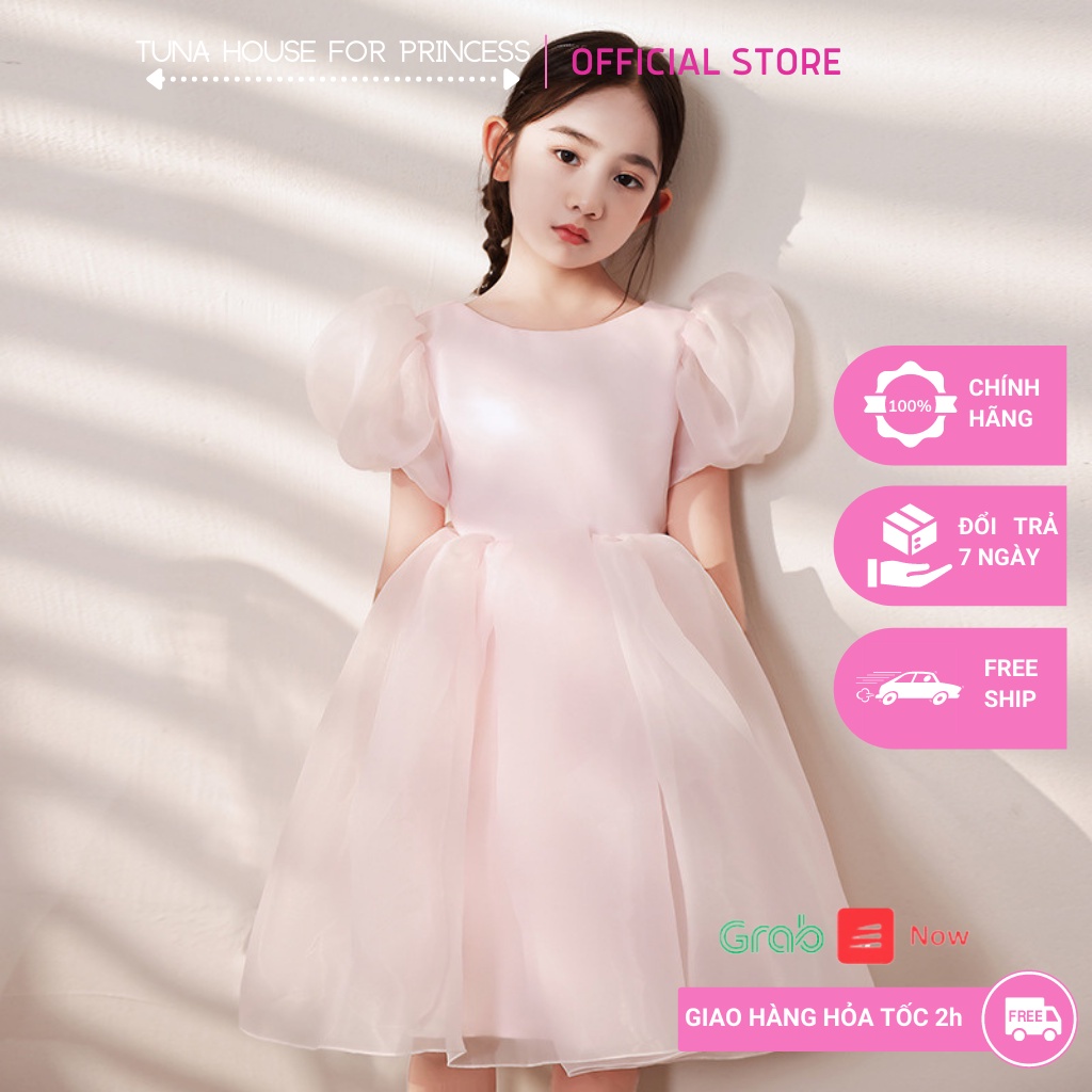 Váy đầm xoè công chúa thiết kế cho bé gái Xavia tay phồng vải voan - Tuna House For Princess