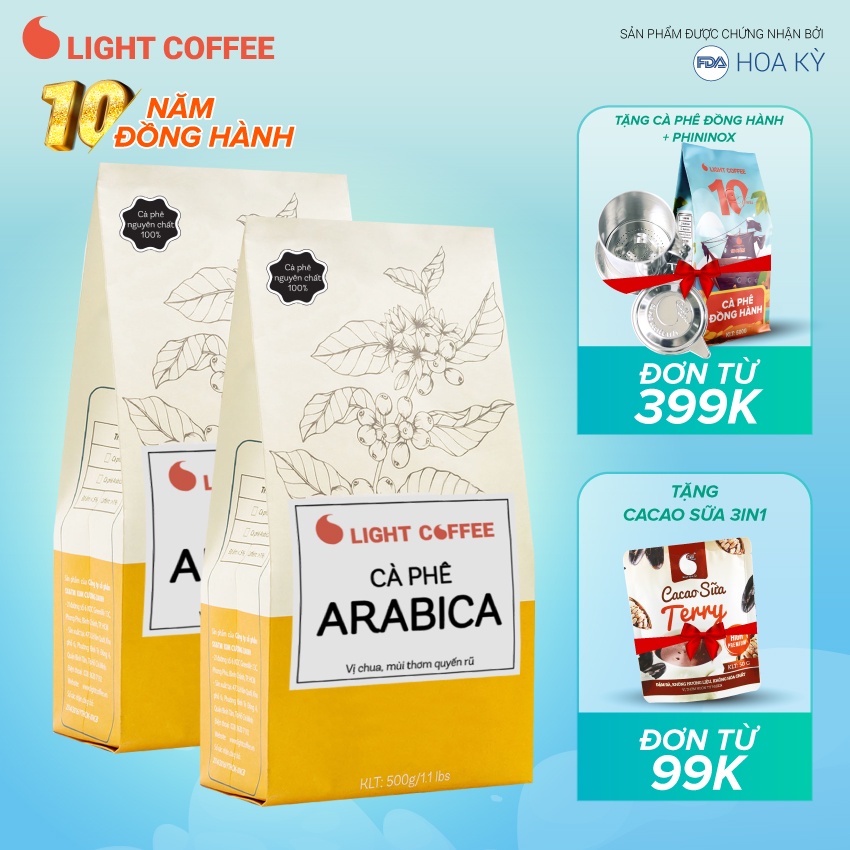 2 gói (1kg) - Cà Phê hạt Arabica nguyên chất 100% - Light Coffee