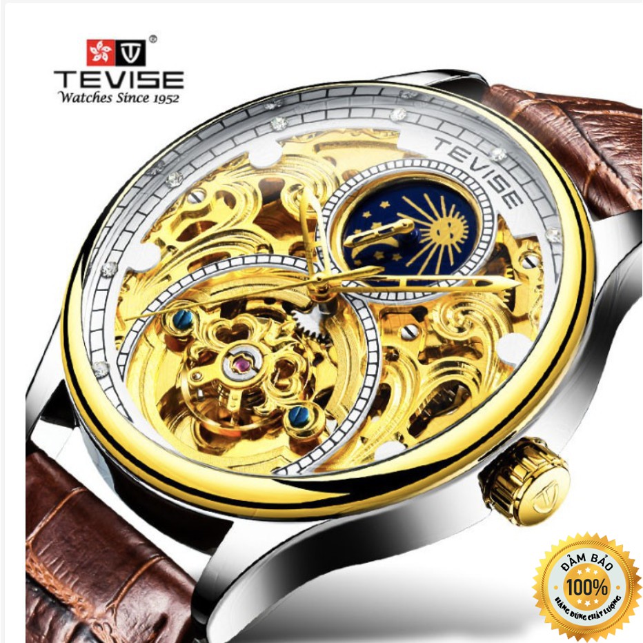 Đồng Hồ Kim Nam Tevise Máy Cơ Automatic Mặt Tròn Dây Da Lộ Máy - Đồng Hồ Nam Đeo Tay Chính Hãng Đẹp