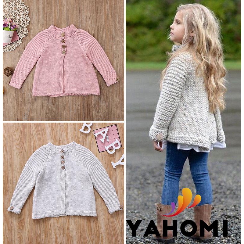 Áo len giữ ấm mùa đông thiết kế đính nút xinh xắn cho bé gái 1-8 tuổi