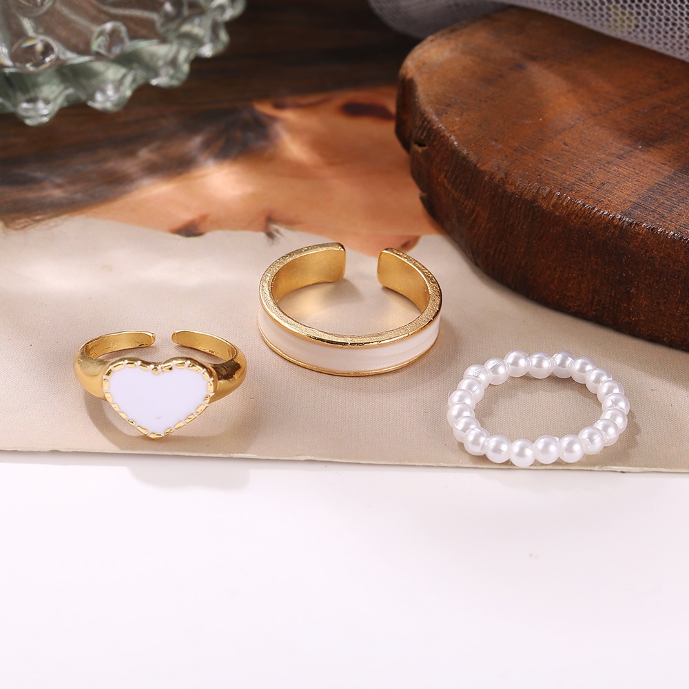 IF ME Bộ 3 Nhẫn Đính Ngọc Trai Hình Trái Tim Sang Trọng Cho Nữ