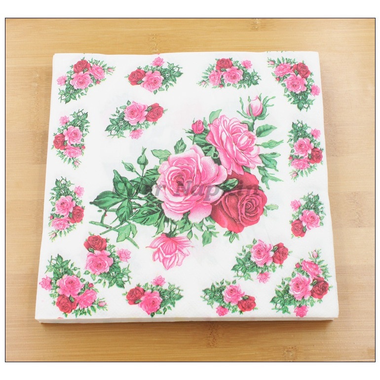 Set 20 Khăn Giấy In Hình Hoa Hồng Xinh Xắn