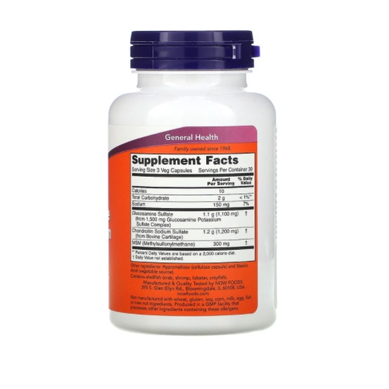 GLUCOSAMINE | Now Glucosamine Chondroitin & MSM 3 in 1  - Bổ Sung Xương Khớp - Nhập Mỹ