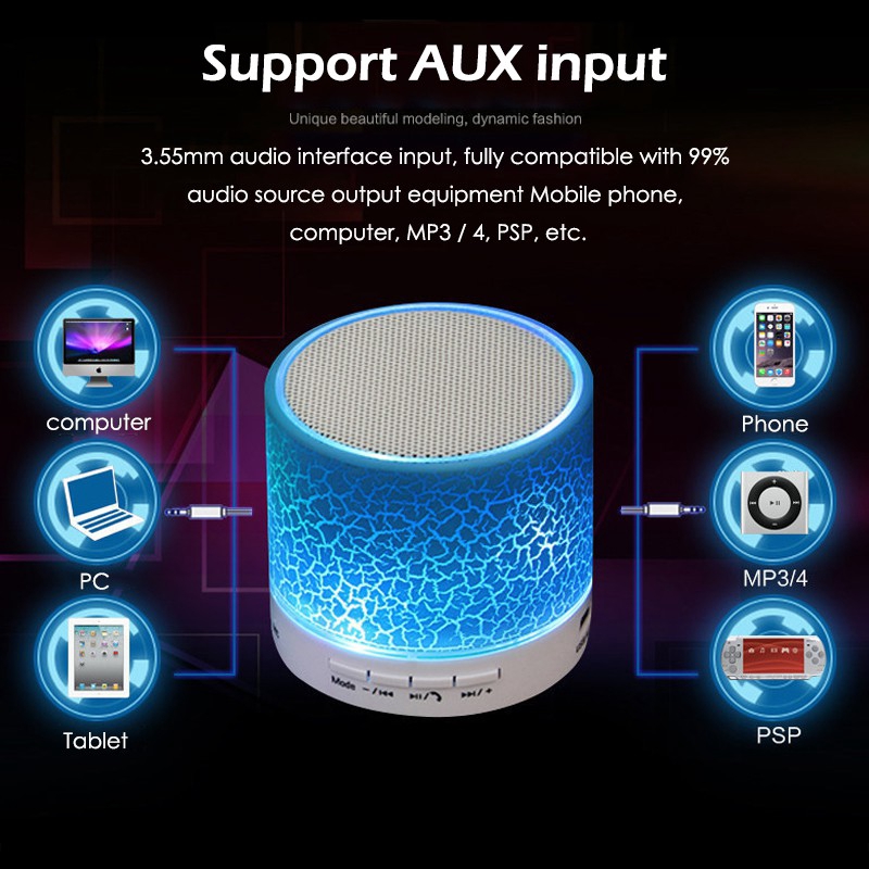 Loa Bluetooth Không Dây Âm Thanh Siêu Trầm Rõ Nét Có Đèn Thiết Kế Led Lung Linh