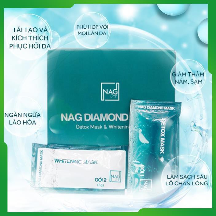 BỘ ĐÔI MẶT NẠ N.A.G DIAMOND MASK-Thải độc, dưỡng trắng da mặt toàn diện/DETOX MASK-WHITENING MASK