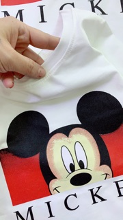 Áo đôi mẹ con mickey mặt vàng 2 màu đỏ/trắng