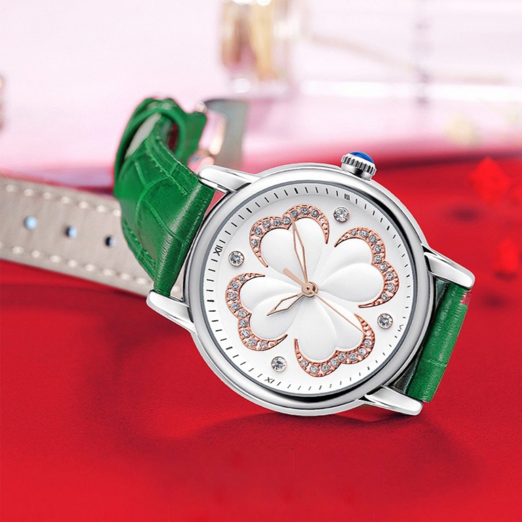 Đồng Hồ Nữ Skmei 9159 Chính Hãng Mặt Cỏ 4 Lá May Mắn Dây Da Cao Cấp