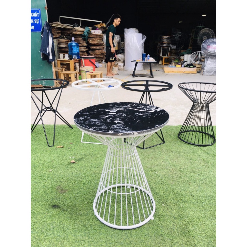 Bàn Trà Mặt Đá Chân Chùm Khung Kim Loại Cao Cấp Cho Phòng Khách, Quán Cafe, Ban Công, Để Ngoài Trời.