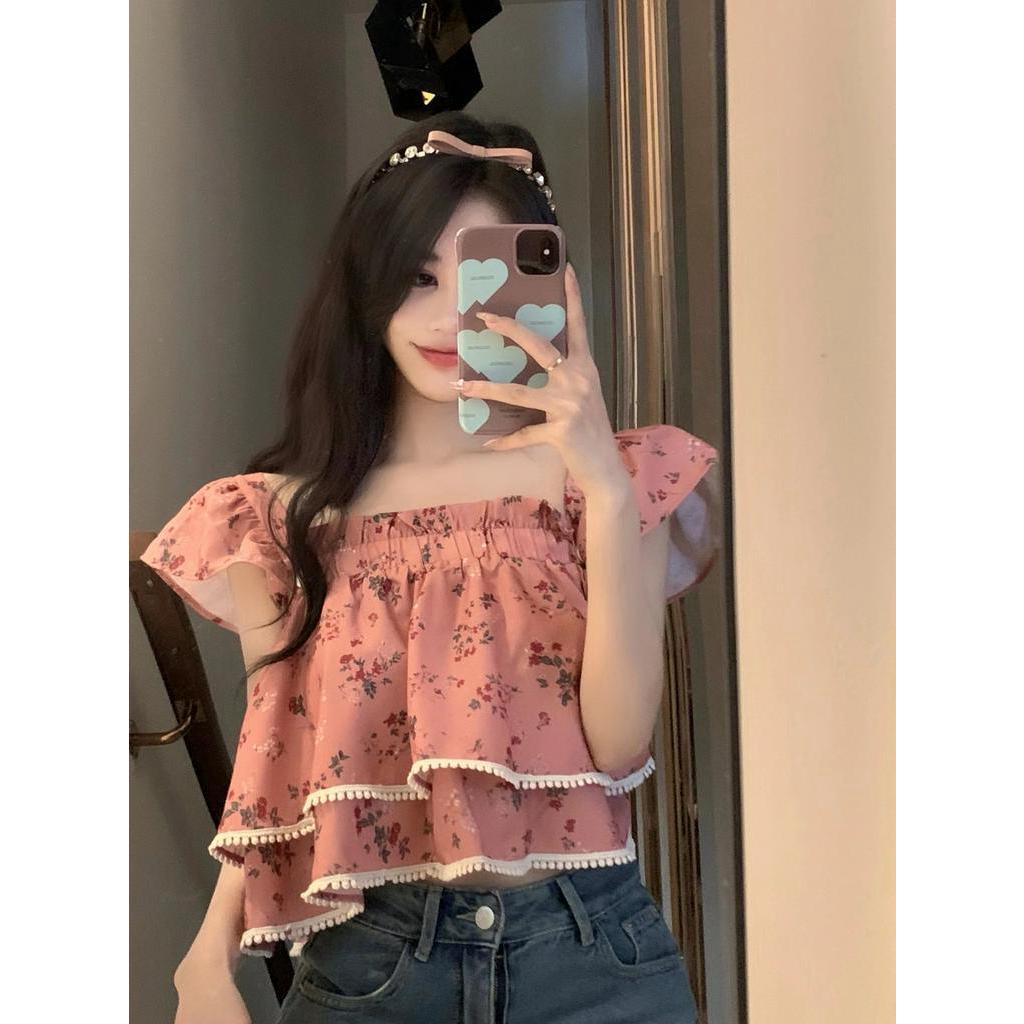 Áo Kiểu Tay Phồng Cổ Vuông In Họa Tiết Hoa Thời Trang Mùa Hè Xinh Xắn Cho Nữ
