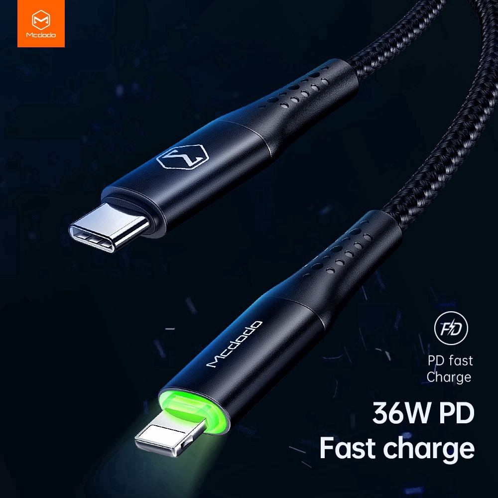 MCDODO Cáp Sạc Nhanh Có Đèn LED 36W 3A Type C Cho Iphone 12 Mini 11 Pro Max XS Plus SE IPad 12.9"