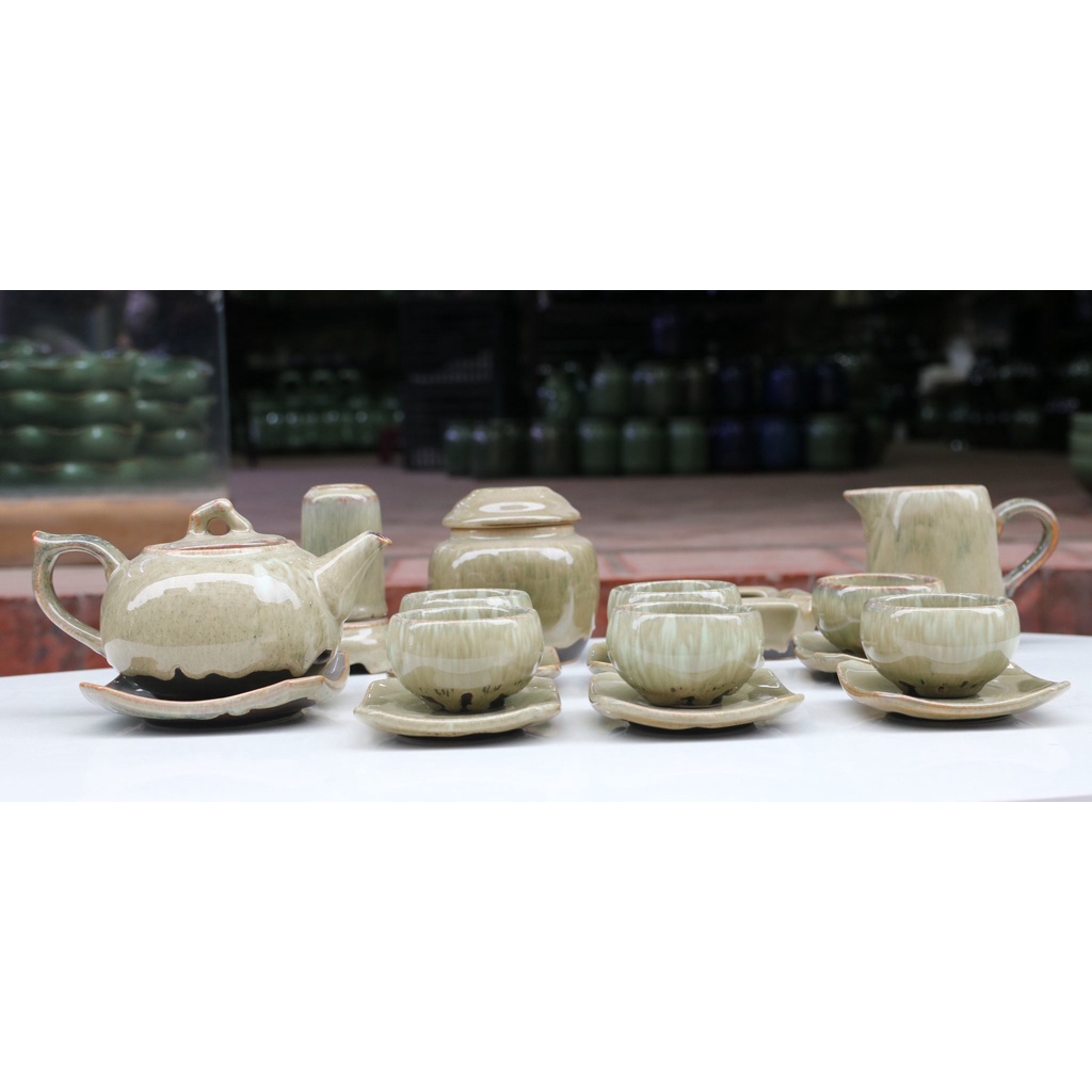Bộ Ấm Chén Pha Trà Hoả Biến Bát Tràng-hàng nhà lò giá tận xưởng,men Đá dáng ấm Chóp