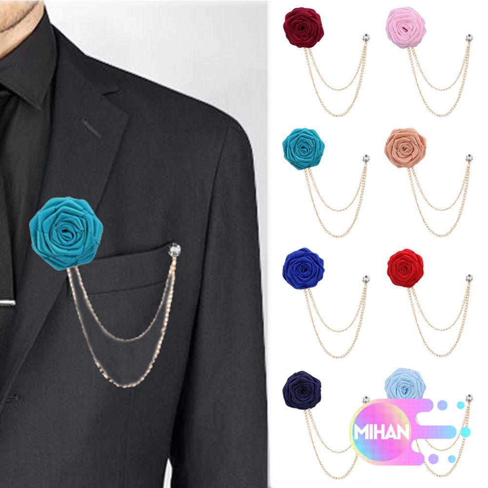 MIHAN1 Charm Gift Lapel Pin Fashion Men Accessories Suit Corsage Rose Flower Brooch Wedding Boutonniere Trendy Clothes Tasssel Chain Bridegroom Jewelry|Shirt Jacket Collar/Multicolor