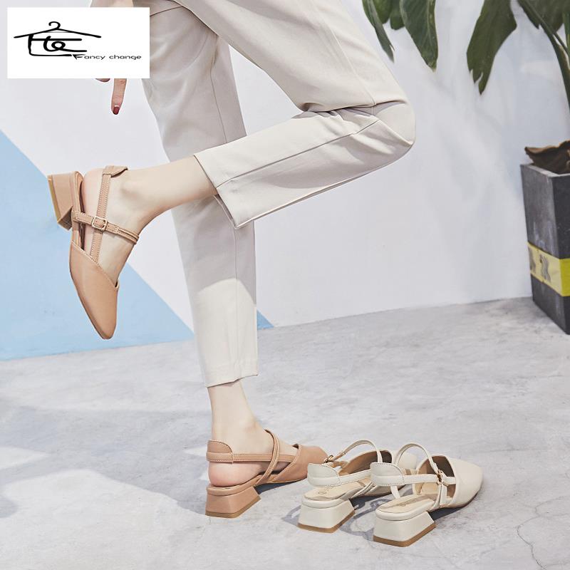 Giày Sandal Cao Gót Mũi Vuông Phong Cách Hàn Quốc Cho Nữ