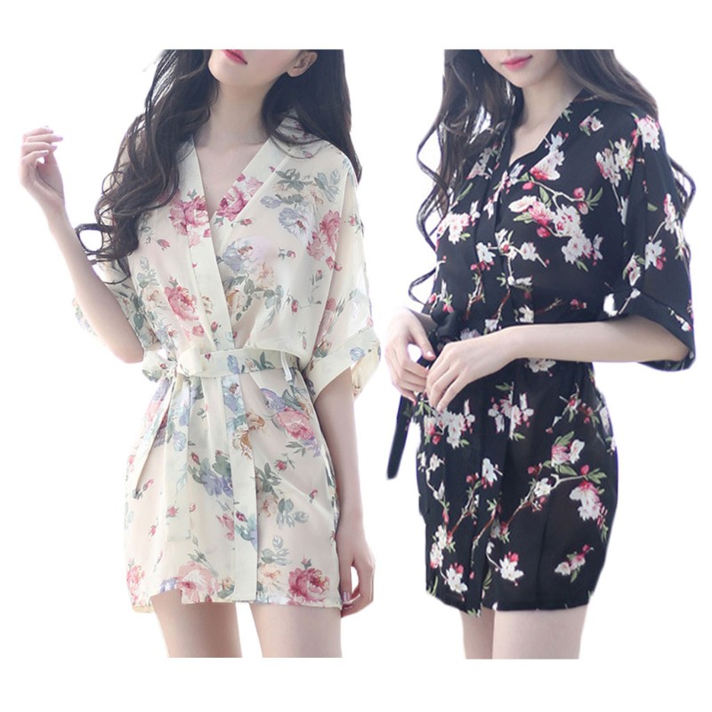 Áo choàng ngủ dáng Kimono hoạ tiết hoa dành cho nữ | BigBuy360 - bigbuy360.vn