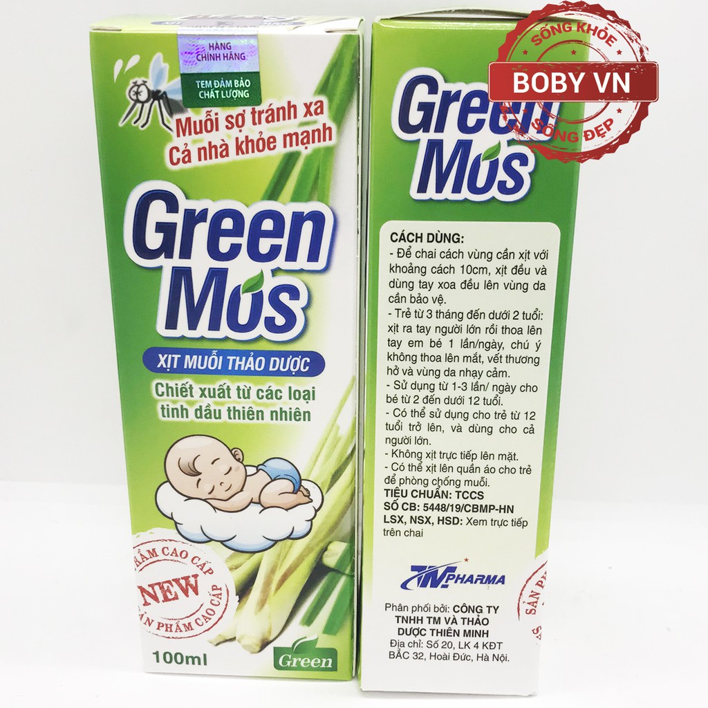 Green mos - Xịt muỗi thảo dược cho cả trẻ em từ 3 tháng tuổi (Lọ 100ml)