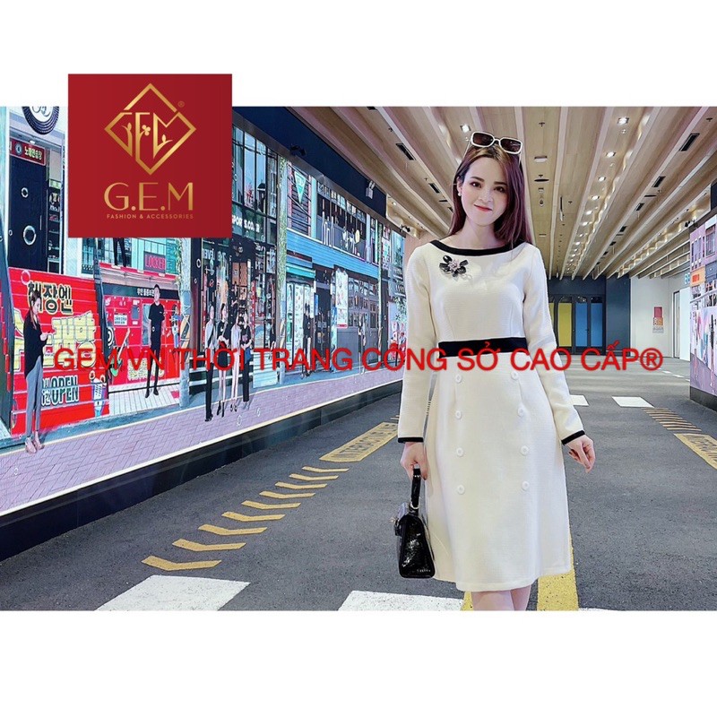 ĐẦM NỮ MÀU TRẮNG PHỐI VIỀN ĐEN, VÁY NỮ SANG CHẢNH, ĐẦM LIỀN | BigBuy360 - bigbuy360.vn